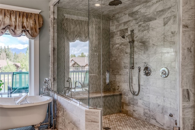 3070 River Lakes Dr, Whitefish, MT 59937 - bathroom featuring a shower stall, a soaking tub, and healthy amount of natural light