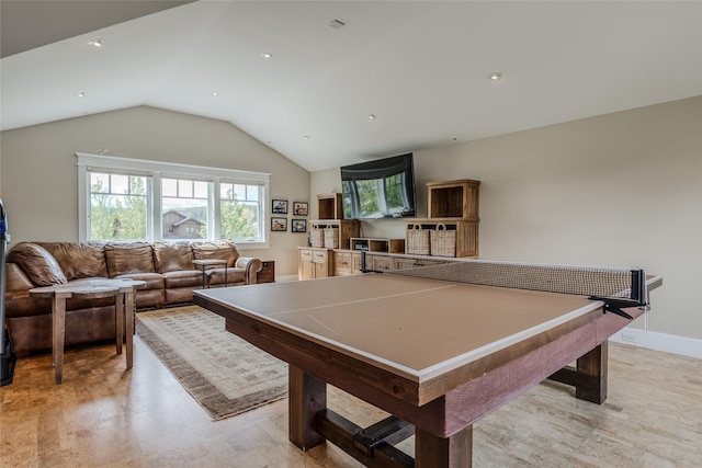 3070 River Lakes Dr, Whitefish, MT 59937 - rec room with vaulted ceiling, recessed lighting, and light wood finished floors