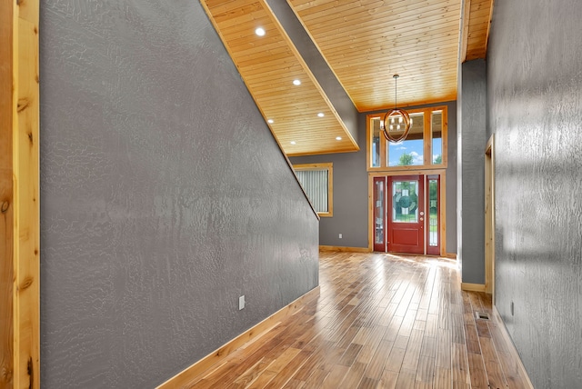 26 Two Rivers Rd, Saint Regis, MT 59866 - entrance foyer with wooden ceiling, a chandelier, hardwood / wood-style flooring, baseboards, and recessed lighting