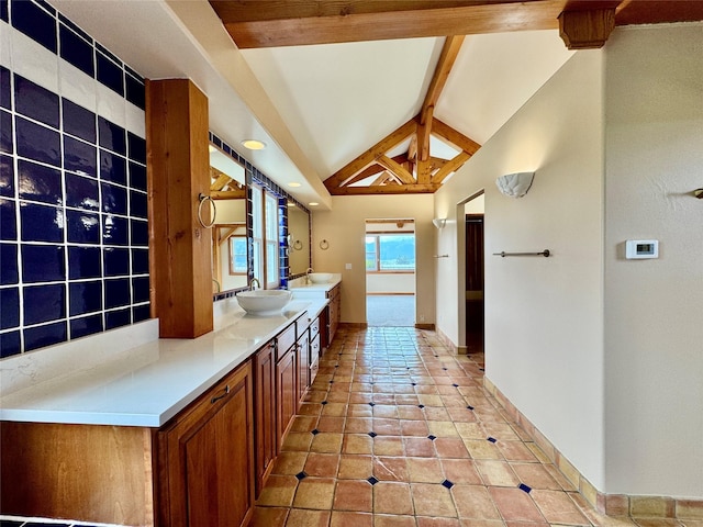 444 Windwalker Trl, Stevensville, MT 59870 - full bathroom with double vanity, tile patterned floors, and baseboards