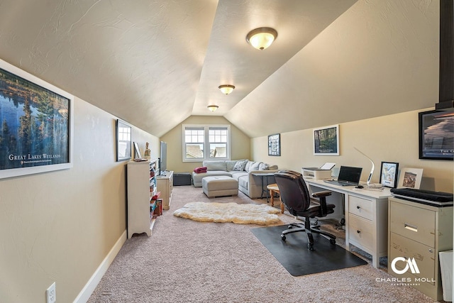 339 Elouise Cobell St, Helena, MT 59601 - home office with carpet floors, baseboards, and vaulted ceiling