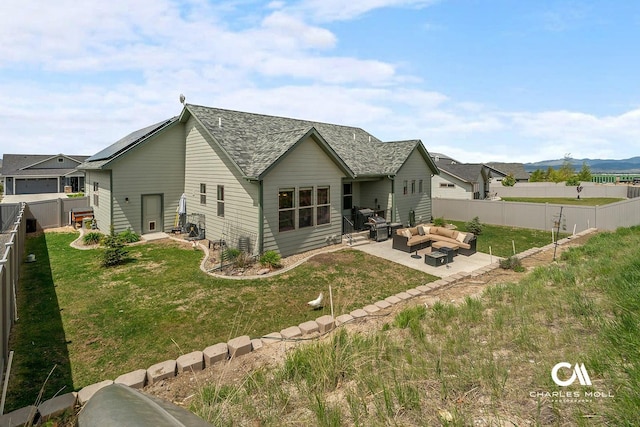 339 Elouise Cobell St, Helena, MT 59601 - back of house with outdoor lounge area, a patio, and a mountain view