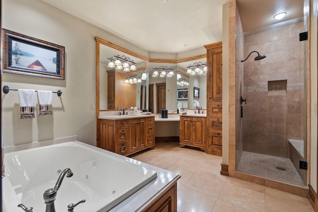 5675 US Highway 93 S Unit 10, Somers, MT 59932 - bathroom with a stall shower, a jetted tub, vanity, and tile patterned flooring