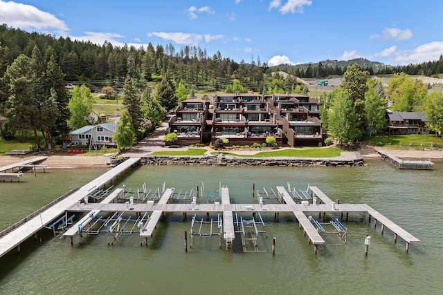 5675 US Highway 93 S Unit 10, Somers, MT 59932 - dock area with boat lift, a water view, and a view of trees
