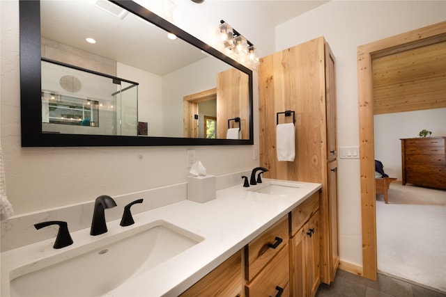 12520 Pinkham Creek Rd, Rexford, MT 59930 - full bathroom featuring a stall shower, double vanity, and recessed lighting