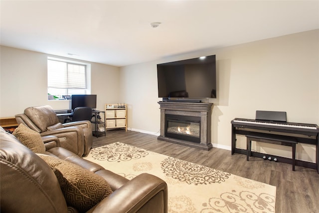 89 Alyvia Ln, Butte, MT 59701 - living room with wood finished floors, baseboards, and a glass covered fireplace