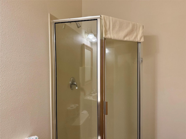 883 Saint Andrews Dr, Columbia Falls, MT 59912 - bathroom with a stall shower and a textured wall