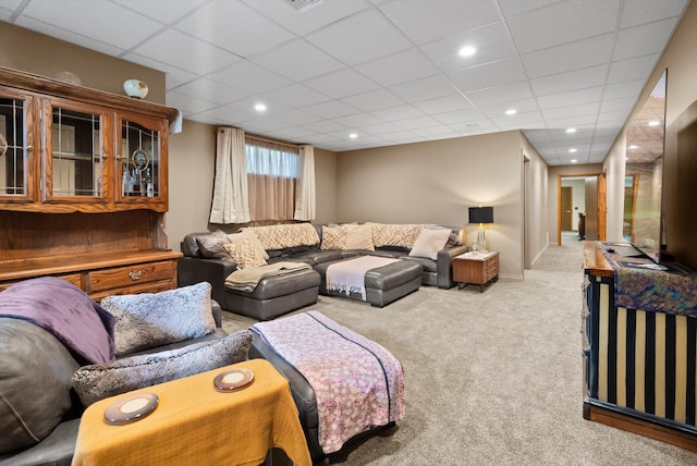 245 Blanchard Lake Rd, Whitefish, MT 59937 - carpeted living room featuring a paneled ceiling and recessed lighting