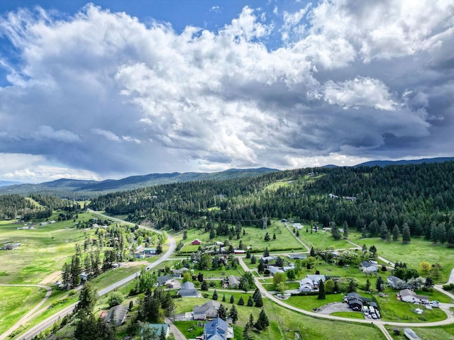 30 Knapp Ln, Kalispell, MT 59901 - aerial view of property and surrounding area featuring a forest and a mountain backdrop