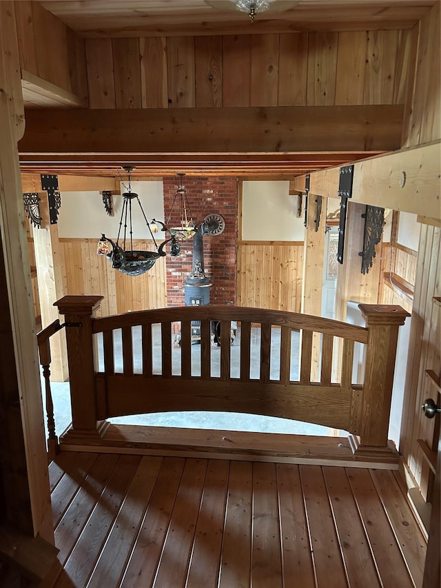 33562 Fox Rd, Polson, MT 59860 - detailed view of wood walls, wood finished floors, and a chandelier