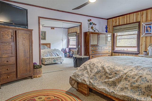 8229 York Rd, Helena, MT 59602 - bedroom with carpet, a closet, crown molding, and a ceiling fan