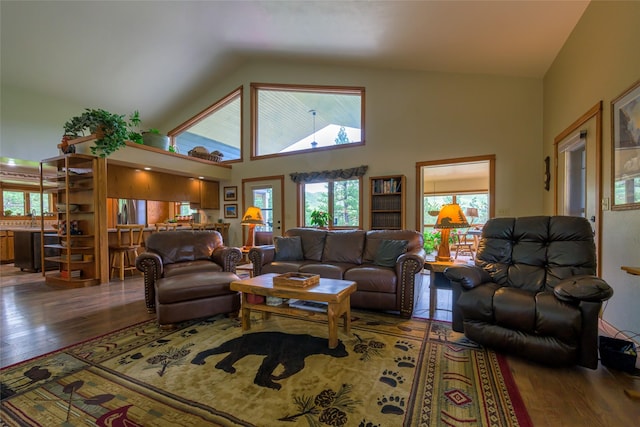 5380 US Highway 93, Conner, MT 59827 - living area featuring hardwood / wood-style flooring and high vaulted ceiling