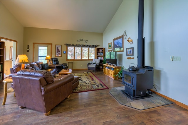 5380 US Highway 93, Conner, MT 59827 - living area with a wood stove, wood finished floors, and baseboards