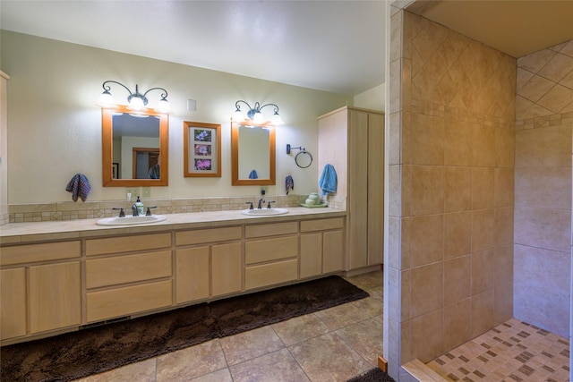 5380 US Highway 93, Conner, MT 59827 - bathroom featuring double vanity, tile patterned flooring, and tiled shower
