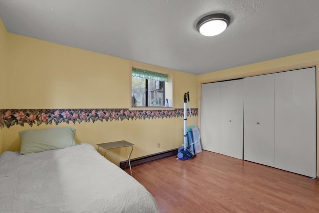 30 Panoramic Dr, Kalispell, MT 59901 - bedroom with wood finished floors, a baseboard radiator, and a closet