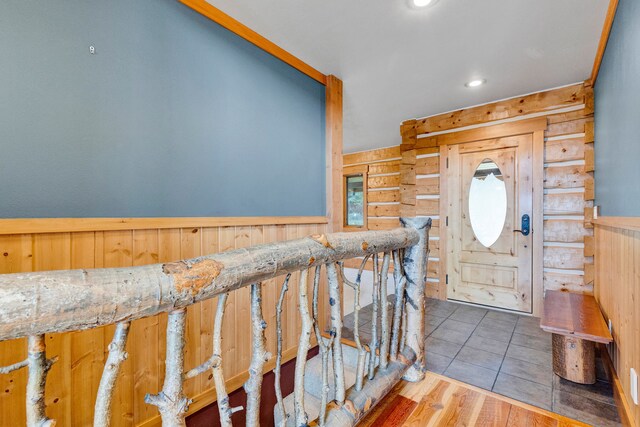 629 Alvista Loop, Hamilton, MT 59840 - entryway featuring wooden walls, tile patterned flooring, and recessed lighting
