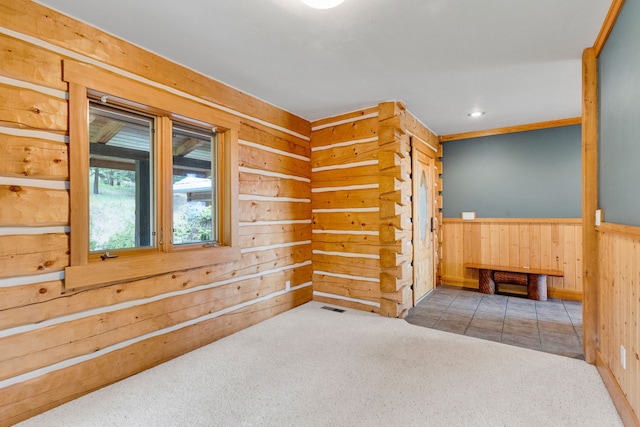 629 Alvista Loop, Hamilton, MT 59840 - unfurnished room featuring carpet floors, wood walls, a wainscoted wall, and recessed lighting