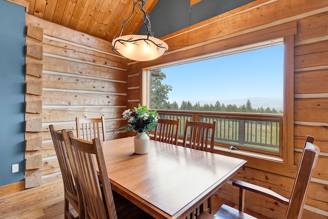 629 Alvista Loop, Hamilton, MT 59840 - dining space featuring wooden walls, wood ceiling, and wood finished floors