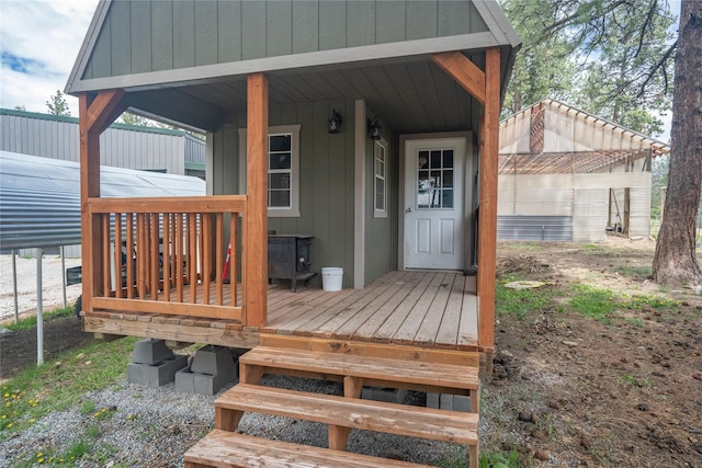 3185 Hubbart Dam Rd, Marion, MT 59925 - doorway to property featuring a wooden deck