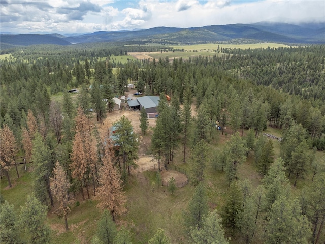 3185 Hubbart Dam Rd, Marion, MT 59925 - aerial view of property and surrounding area with a forest and mountains