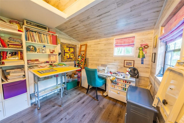 11537 Mt Highway 37 N, Libby, MT 59923 - home office featuring wooden walls, lofted ceiling, wood finished floors, and wood ceiling