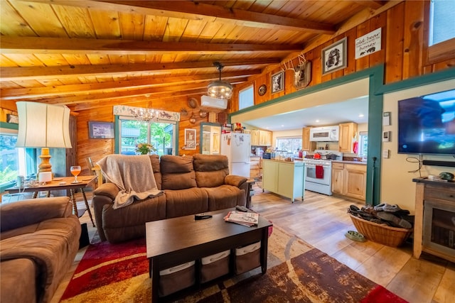 11537 Mt Highway 37 N, Libby, MT 59923 - living area featuring plenty of natural light, wooden ceiling, light wood-style floors, and wooden walls