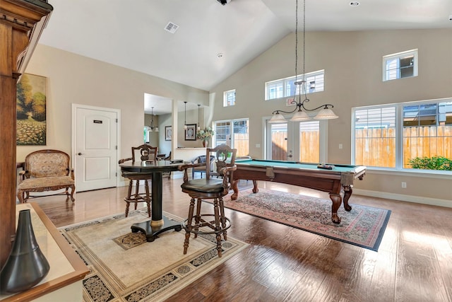 4100 Mullan Rd Unit 102, Missoula, MT 59808 - game room with light wood-type flooring, billiards table, high vaulted ceiling, and baseboards
