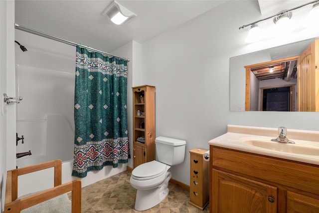 13033 Trinkus Ln, Bigfork, MT 59911 - full bathroom with vanity, toilet, and shower / bath combo with shower curtain