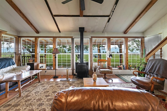 874 Coal Pit Rd, Corvallis, MT 59828 - sunroom with a wood stove and french doors