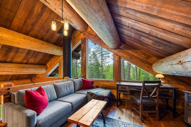 131 Mccaffery Lookout Trl, Bigfork, MT 59911 - living room featuring hardwood / wood-style flooring and wooden ceiling