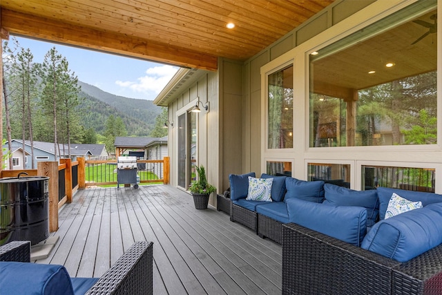 11515 Ninebark Way, Missoula, MT 59802 - wooden deck with outdoor lounge area and a mountain view