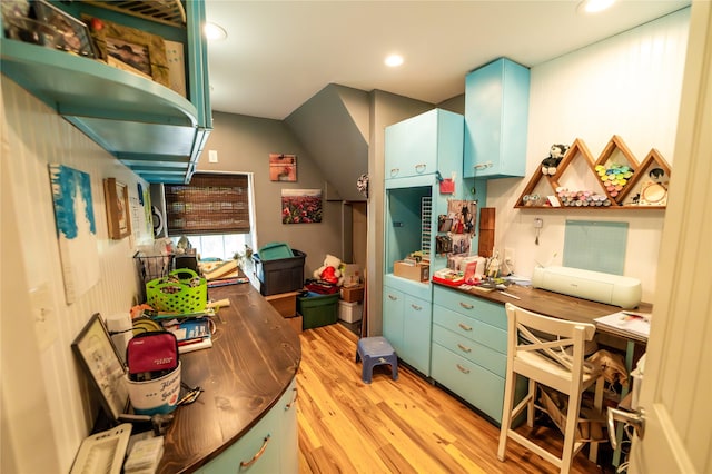 1610 Maple Dr, Fort Benton, MT 59442 - kitchen featuring light wood finished floors, recessed lighting, and a desk