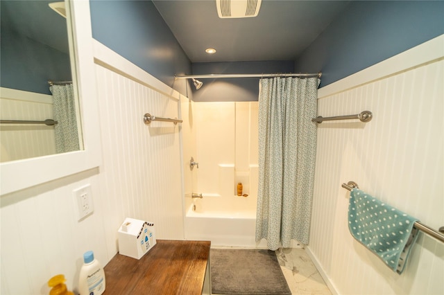 1610 Maple Dr, Fort Benton, MT 59442 - full bathroom with shower / bath combination with curtain and a decorative wall