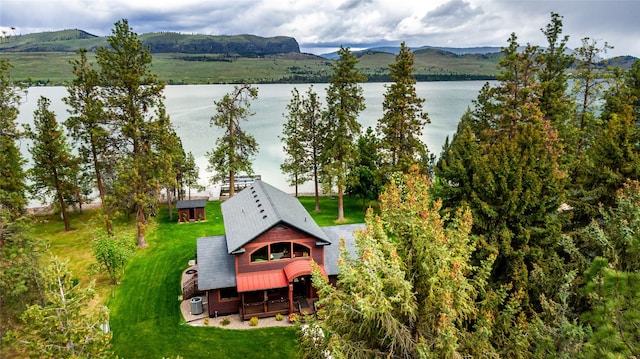 46274 Meadowlark Ln, Big Arm, MT 59910 - aerial view of property and surrounding area with a water and mountain view