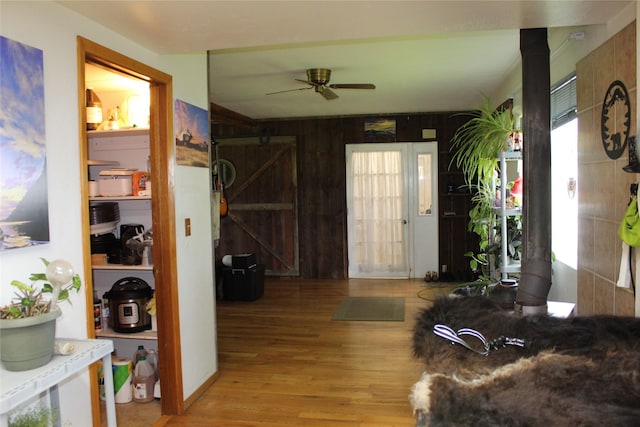 34575 Gunlock Rd, Charlo, MT 59824 - entryway featuring wood finished floors and a ceiling fan