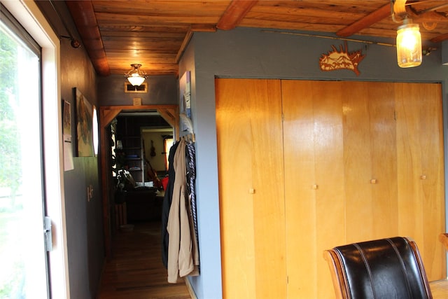 34575 Gunlock Rd, Charlo, MT 59824 - corridor featuring wood ceiling and wood finished floors
