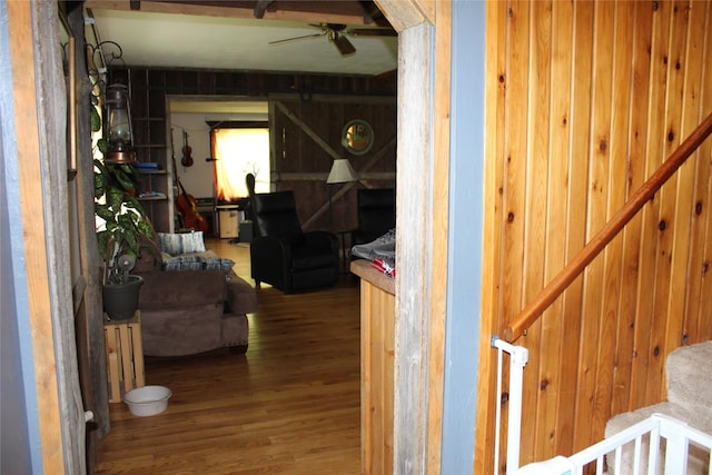 34575 Gunlock Rd, Charlo, MT 59824 - hall with wood finished floors and wood walls