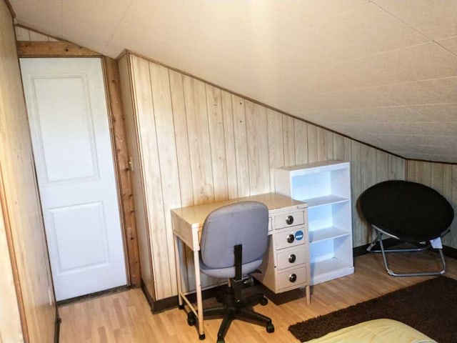 314 4th Ave NE, Cut Bank, MT 59427 - home office with wood walls, light wood finished floors, and lofted ceiling