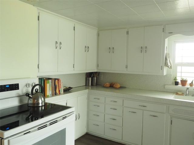 15 Perrin Ln, Hot Springs, MT 59845 - kitchen featuring white electric range, a sink, light countertops, and arched walkways