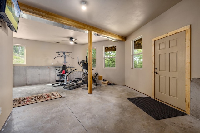 217 Forest Ridge Trl, Kila, MT 59920 - workout area with a ceiling fan