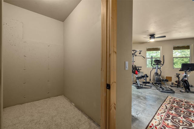 217 Forest Ridge Trl, Kila, MT 59920 - workout room with a ceiling fan