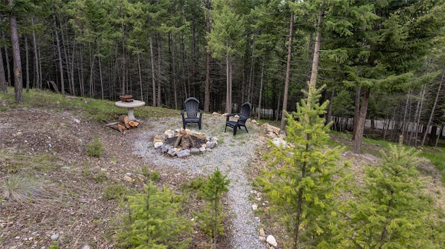 217 Forest Ridge Trl, Kila, MT 59920 - view of yard with a fire pit and a wooded view