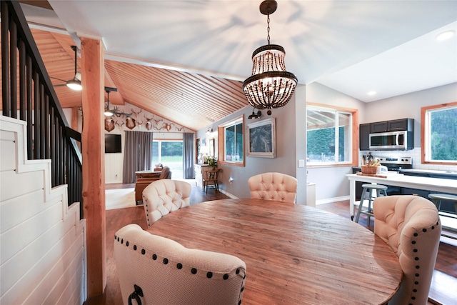 2 Cedar Grove Ln, Noxon, MT 59853 - dining room with a chandelier, vaulted ceiling, wood finished floors, healthy amount of natural light, and recessed lighting