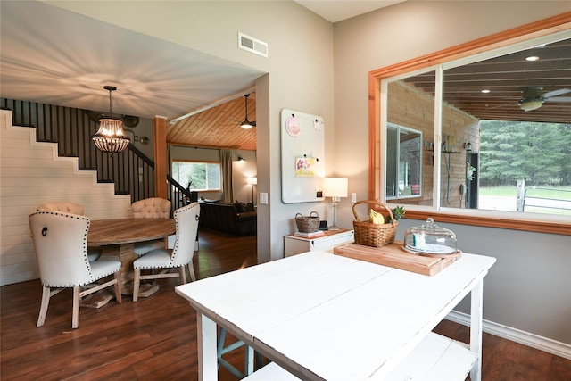 2 Cedar Grove Ln, Noxon, MT 59853 - dining area featuring stairs, dark wood-type flooring, a ceiling fan, and baseboards