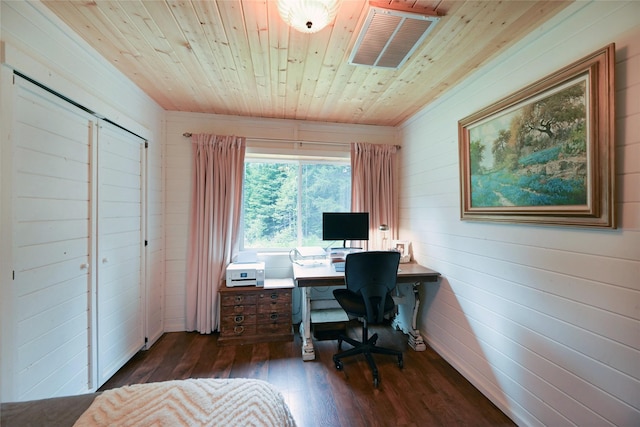 2 Cedar Grove Ln, Noxon, MT 59853 - office space featuring wooden ceiling, dark wood-style flooring, and wood walls