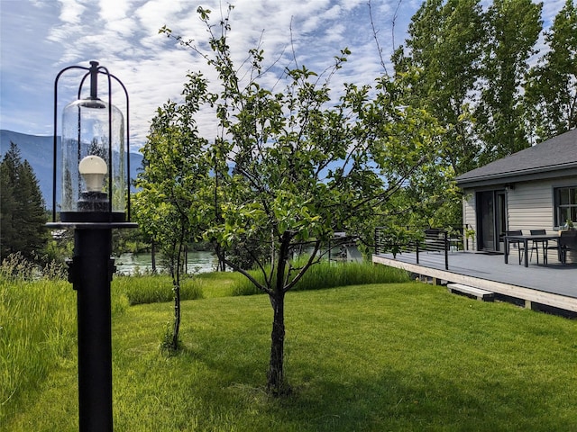 550 Talbot Rd, Columbia Falls, MT 59912 - view of green lawn featuring a deck with water view