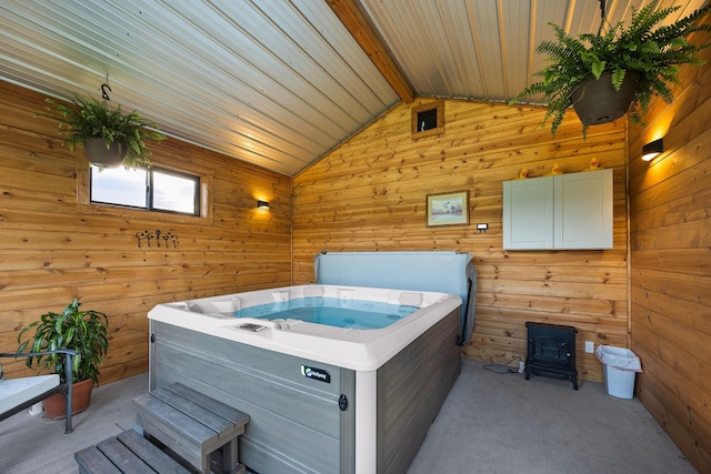 17 River Runs Ct, Plains, MT 59859 - miscellaneous room with light carpet, wooden walls, a jacuzzi, and wooden ceiling