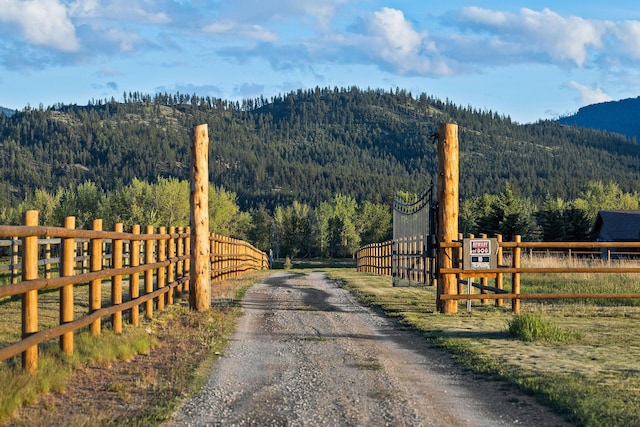 17 River Runs Ct, Plains, MT 59859 - view of road featuring a view of trees, a mountain view, and a gated entry
