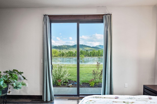 17 River Runs Ct, Plains, MT 59859 - bedroom featuring wood finished floors and a water view