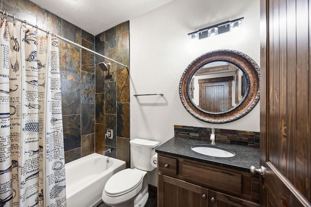 17 River Runs Ct, Plains, MT 59859 - bathroom with vanity, shower / bath combination with curtain, and a textured wall